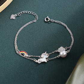 子佩集【萌马奇遇】银S925珍珠惜王妃手链【W5125】双色小马彩虹2602