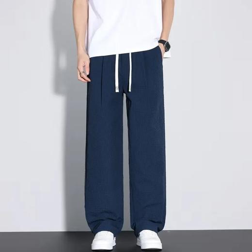 F033127春季新款泡泡纱春夏薄款立体裁剪男士松紧腰修身直筒纯色休闲裤 商品图10