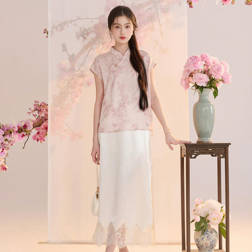 三彩【迟日芳菲】2026夏季新款新中式提花小衫宽松立领短袖衬衣C 商品图1