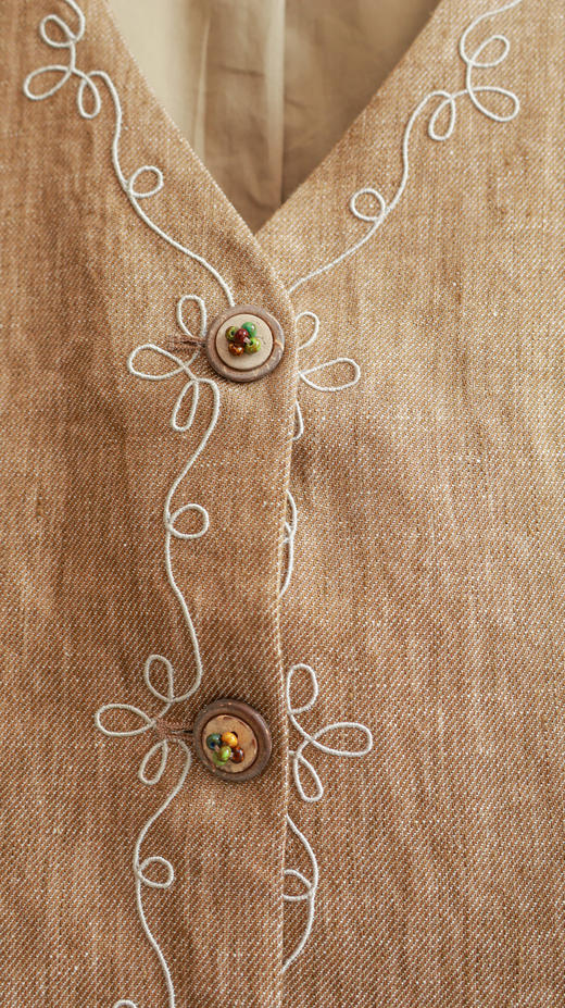 维也纳|松弛老钱风亚麻刺绣马甲 商品图2