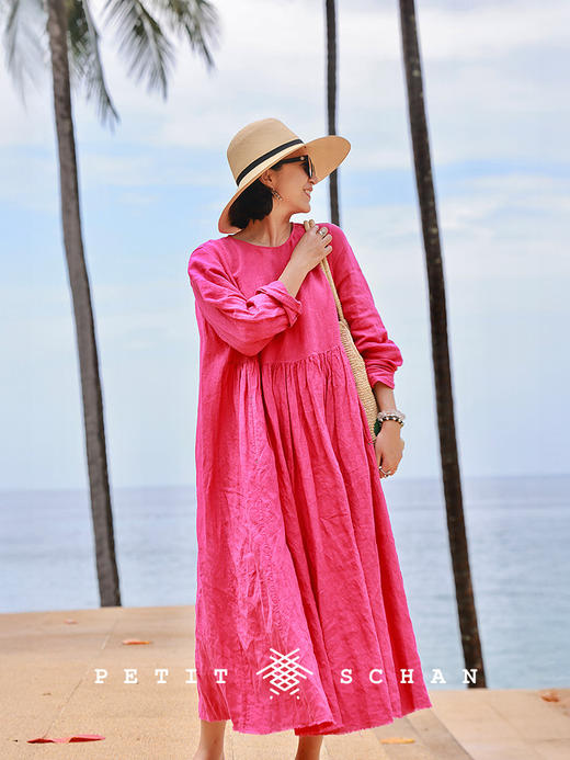 Petit Schan小闪 CLO#1090 Shaped by many strikes 多锤定音 纯亚麻成衣染色宽松文艺感连衣裙 商品图0