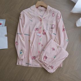 云仓【红豆正品】 柔柔棉~可爱印花 女士翻领长袖家居睡衣套装