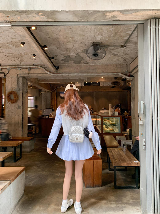 <曾小咸推荐>4.1现货秒杀 ！微信超特价！韩系条纹衬衫连衣裙（不含披肩） 日常289.99 立减160 秒杀129.99！！ 商品图6