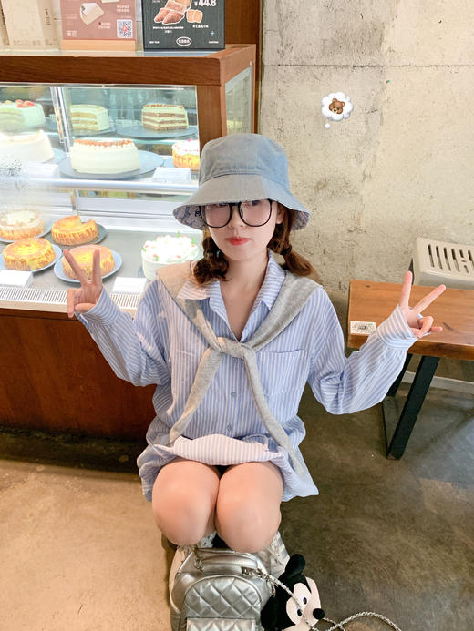 <曾小咸推荐>4.1现货秒杀 ！微信超特价！韩系条纹衬衫连衣裙（不含披肩） 日常289.99 立减160 秒杀129.99！！ 商品图11