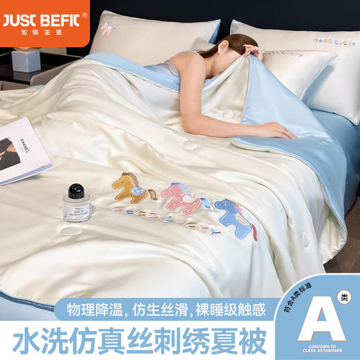 【品牌直发】加倍生活 A类水洗仿真丝刺绣小马元素刺绣夏被四件套-以梦为马系列 8色可选 商品图0