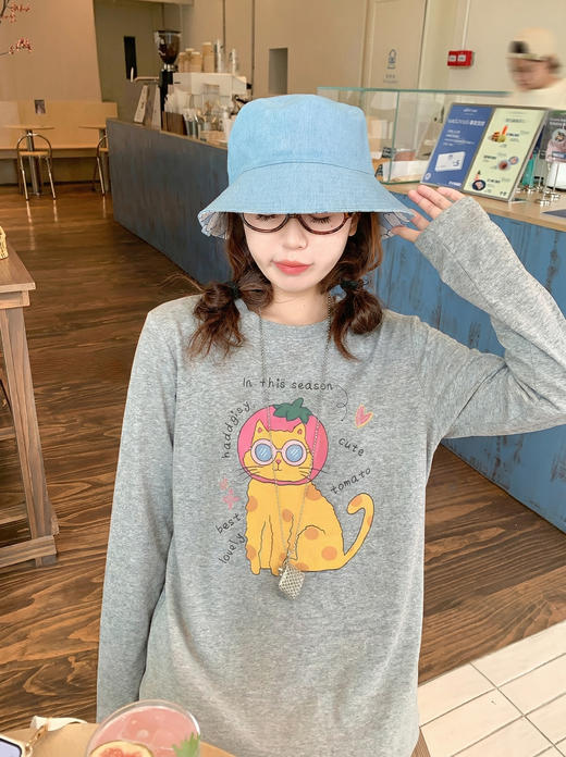 <曾小咸推荐>4.1现货秒杀 ！微信超特价！韩系小猫印花长袖 日常149.99 立减90 秒杀59.99！！ 商品图5