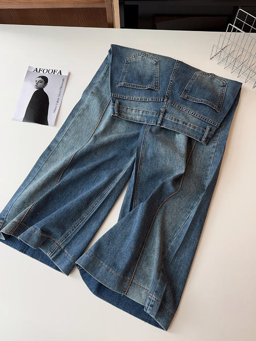 欧货立体拼接麦穗烫钻满天星阔腿牛仔裤 商品图11