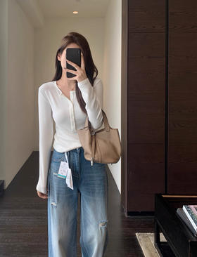 直发【9799】 时髦亨利领~天丝羊毛显瘦长袖t恤