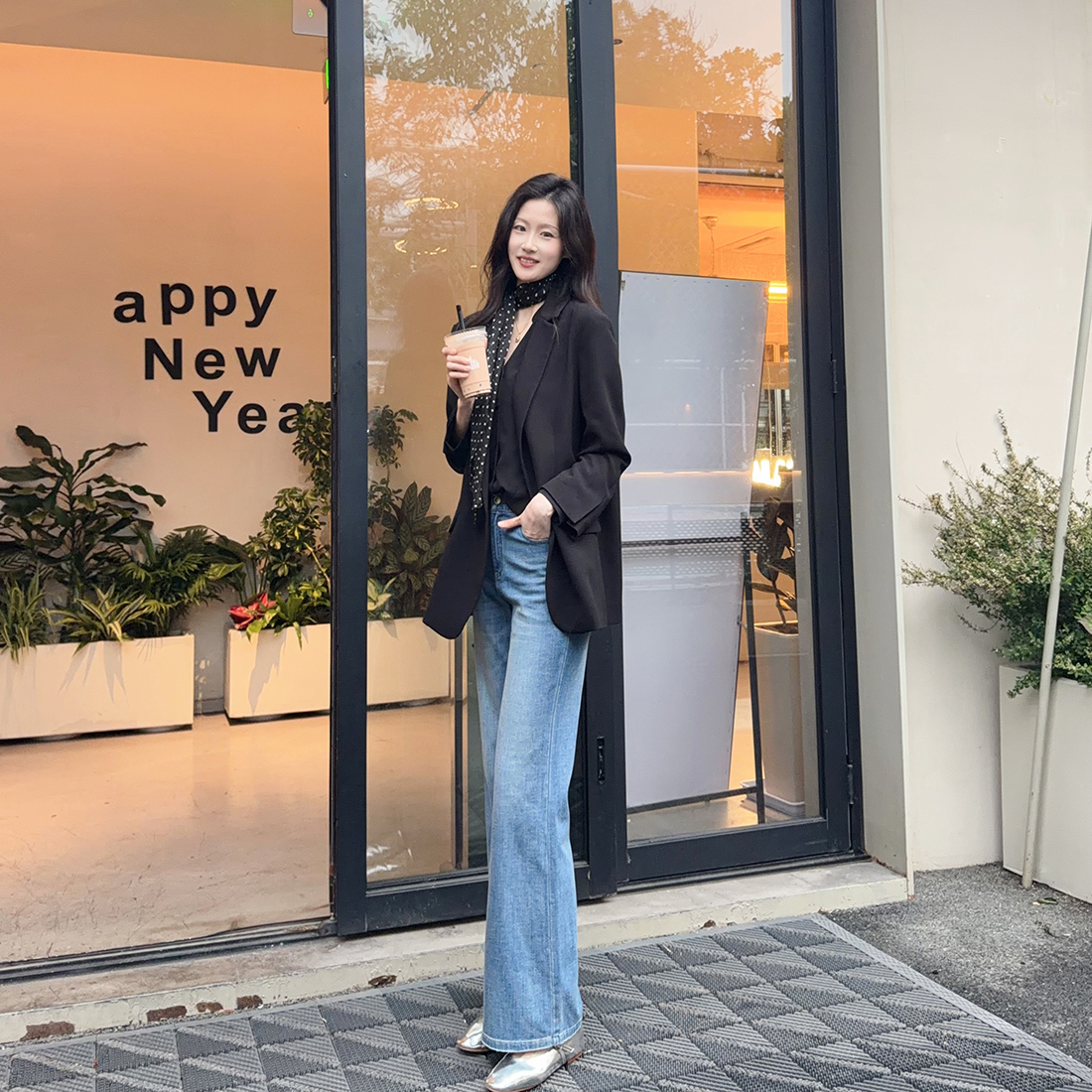 火桐hooton 海蓝港风 四面弹筒喇牛仔裤