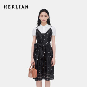 HERLIAN 2026年夏季新品蝴蝶结装饰复古波点连衣裙蕾丝背心裙