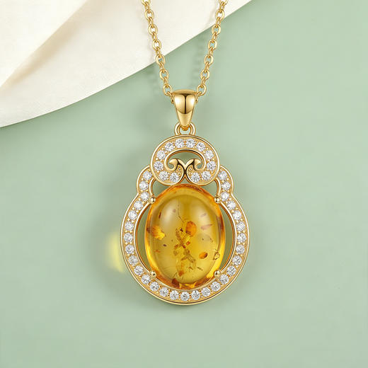 【宏艺珠宝】金珀凝香·银s925项链镶嵌琥珀 商品图2