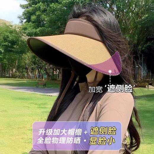 加大帽檐遮阳防晒帽女夏护披肩防紫外线骑车草编空顶太阳帽可折叠 商品图2