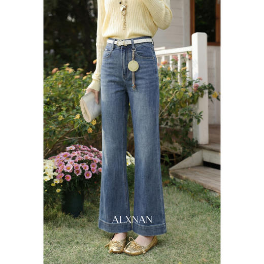 鹿向南「海隅闲行」蓝色牛仔裤春季新款时尚高腰修身直筒长裤女 商品图1