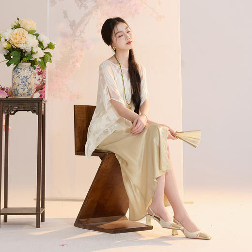 三彩【花颜辞镜】2026夏季新款新中式醋酸半身裙鱼尾裙高腰长裙C 商品图2