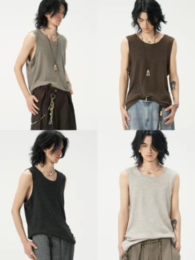 共和GongheRepub/GH24057/「朔」斜裁坑条肌理感 花纱无袖透气垂坠坎肩背心