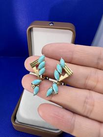 【日本溯源之旅】18k金松石耳夹 设计师特款 原矿美松自然质朴 独特橄榄形群镶设计款 耳坠长度灵动轻盈 弹力双夹 8g（展会产品拍下后不支持7天无理由退换货）