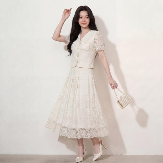 奢姿大码2026夏季重工蕾丝刺绣小香风两件套胖妹妹遮肉气质套装9962960128 商品图3