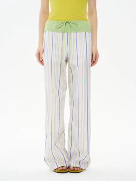 heris/H61130/色彩假日条纹 撞色拼接腰头 窄版直筒中低腰抽绳裤显瘦