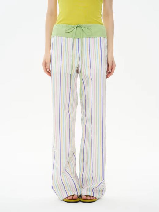 heris/H61130/色彩假日条纹 撞色拼接腰头 窄版直筒中低腰抽绳裤显瘦 商品图0