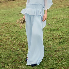 【林栖设计小店】雨霁晴空|远空蓝优雅垂感百搭压褶2026夏新款阔腿裤子