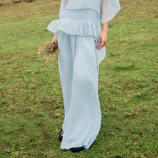 【林栖设计小店】雨霁晴空|远空蓝优雅垂感百搭压褶2026夏新款阔腿裤子 商品图0