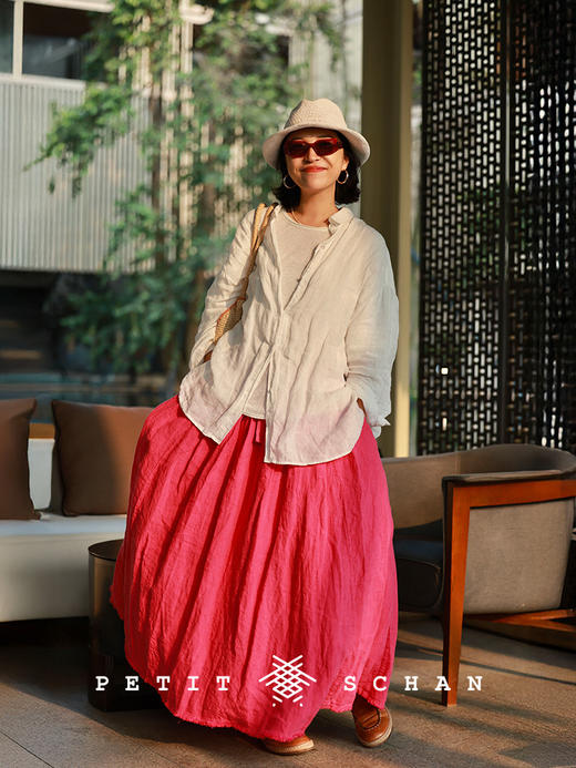 Petit Schan小闪 CLO#1089 Shaped by many strikes 多锤定音 纯亚麻成衣染色松紧腰大伞裙半裙 商品图3