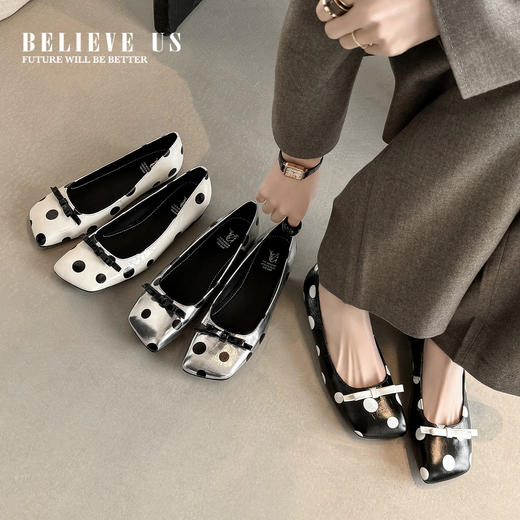 【预售5天】春季新款头层牛皮蝴蝶结波点小清新浅口单鞋&A8767 商品图1