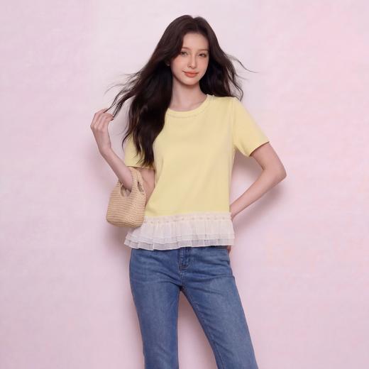 奢姿大码女装2026夏季减龄木耳边拼接上衣胖妹妹时尚休闲圆领T恤9962154508 商品图4