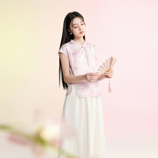 三彩【时夏有风】2026夏季新款新中式上衣雪纺长裙半身裙两件套C 商品图3