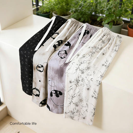 【商场同款】熳洁儿 春夏印花单裤百搭显瘦阔腿裤花花裤带口袋26203020 商品图7