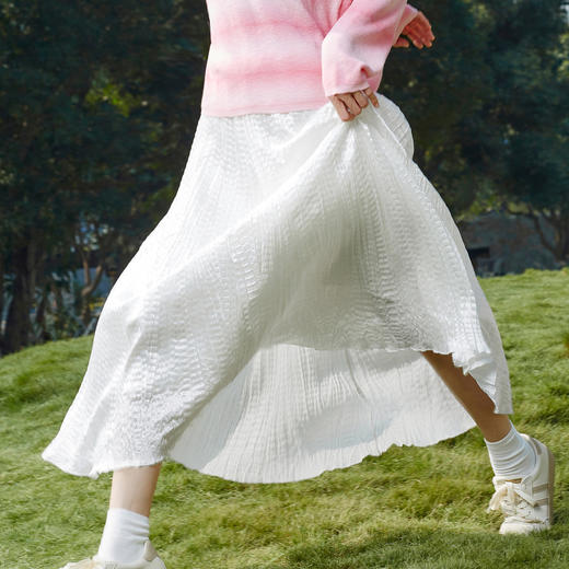 【百图lulu定制】【月光裙】白色飘逸仙气半身裙 高腰大摆皱褶A字裙 商品图1