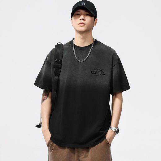 【DYG】大依优型大码男装夏季圆领短袖T恤水洗印花渐变色宽松休闲上衣 商品图1