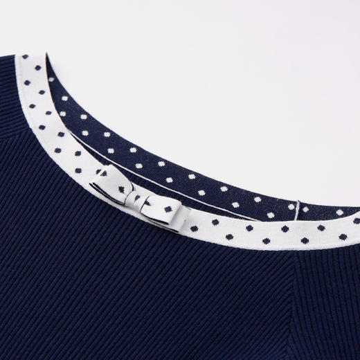 HERLIAN 2026年夏季新品修身一字领露肩蝴蝶结撞色女士针织衫短袖 商品图3