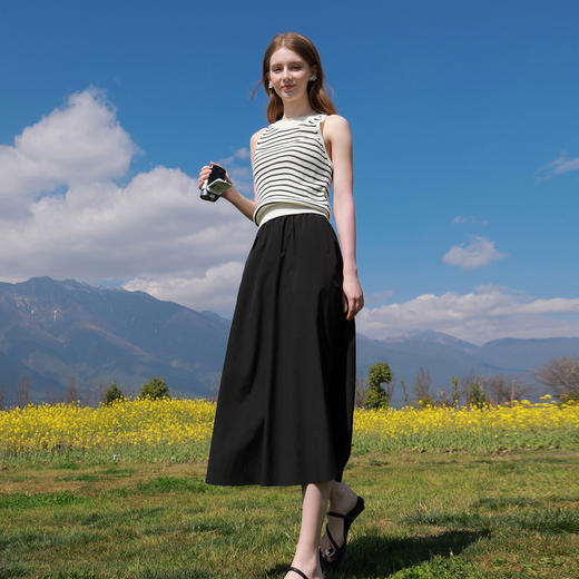 三彩2026夏季新款高腰A字裙半身裙长裙梨形显瘦裙子气质M 商品图1