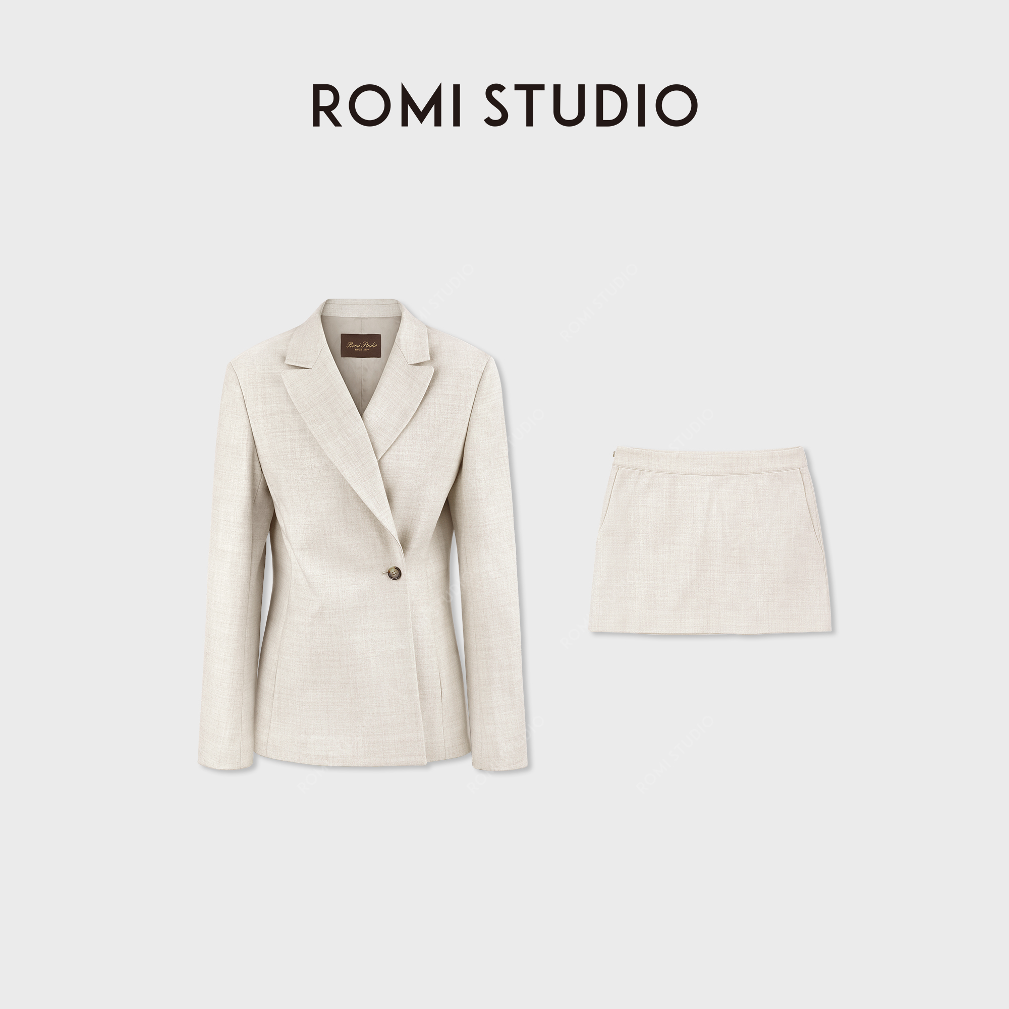 ROMI STUDIO羊绒羊毛桑蚕丝混纺挺括立体廓形西装套 RWCAWG5346