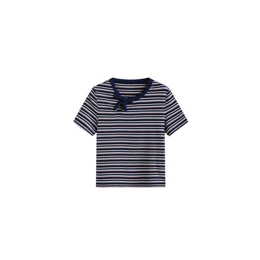 HERLIAN 2026年夏季新品条纹蝴蝶结女士修身百搭短袖T恤 商品图4