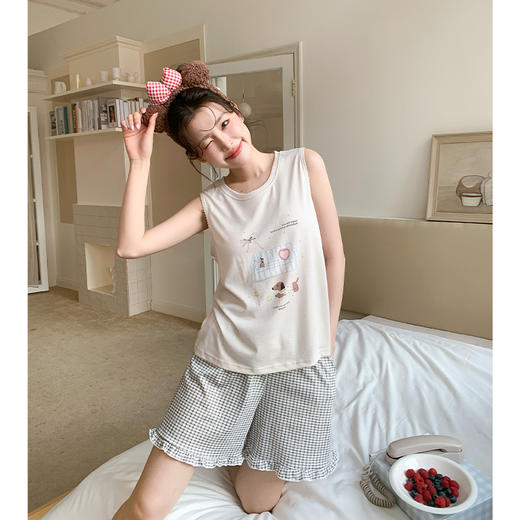 无袖背心格子短裤甜美宽松舒适睡衣家居服-纪念日百货门店同款171147859 商品图3