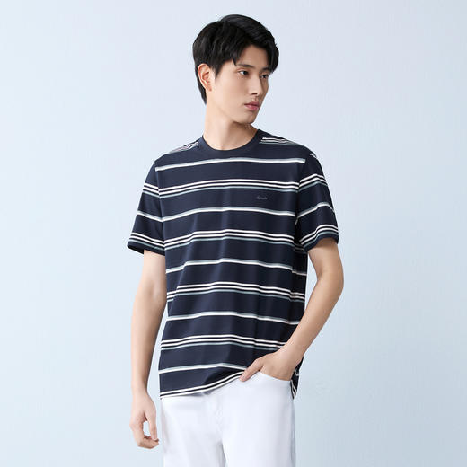 【条纹T恤】柒牌男装2026夏季新品经典商务撞色舒适中青年短袖T恤 130T72420 商品图1