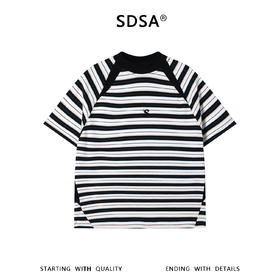 SDSA男装2026新款轻奢韩系撞色条纹刺绣字母圆领短袖T恤百搭上衣