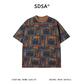 SDSA男装2026新款高贵轻奢潮牌油画抽象撞色圆领短袖T恤百搭时尚