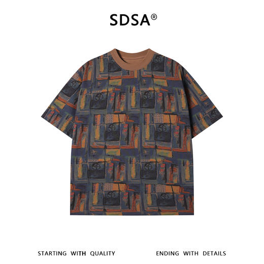 SDSA男装2026新款高贵轻奢潮牌油画抽象撞色圆领短袖T恤百搭时尚 商品图0