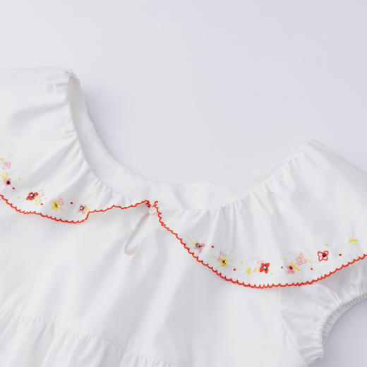 HERLIAN 2026年夏季新品绣花荷叶领衬衫女士显瘦俏皮短袖上衣 商品图3