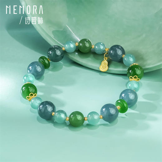 【新品首发】琳琅雅玉系列 黄色18K金葫芦蓝水碧玉双拼手链 蓝色翡翠和田玉MEMORA诗普琳JB003901 商品图3