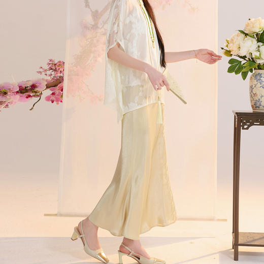 三彩【花颜辞镜】2026夏季新款新中式醋酸半身裙鱼尾裙高腰长裙C 商品图3