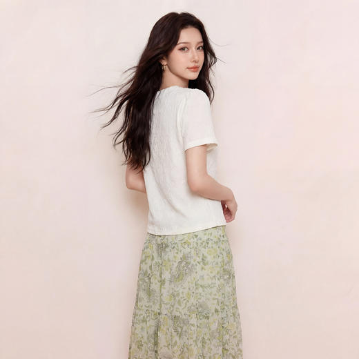 奢姿大码女装2026夏季胖妹妹时尚减龄肌理钻饰气质圆领短袖上衣 商品图4