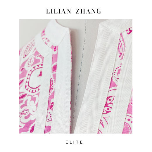 静奢风 「南法花影」 法式度假风粉腰果织带V领棉麻A字裙 2601005 商品图3