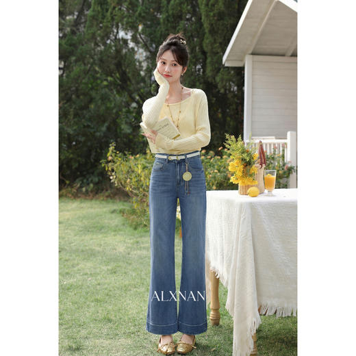 鹿向南「海隅闲行」蓝色牛仔裤春季新款时尚高腰修身直筒长裤女 商品图3