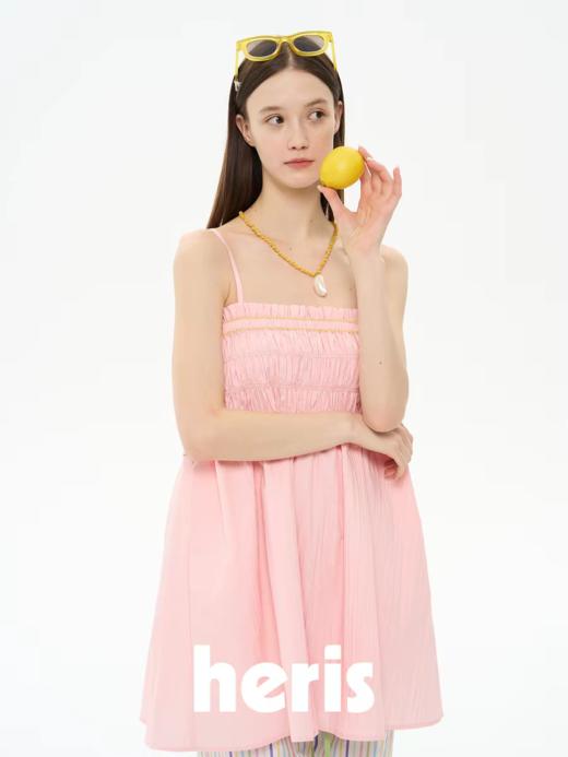 heris/H61124/粉色百褶压皱肌理 打揽松紧腰两穿设计 A字伞裙抹胸上衣 商品图0