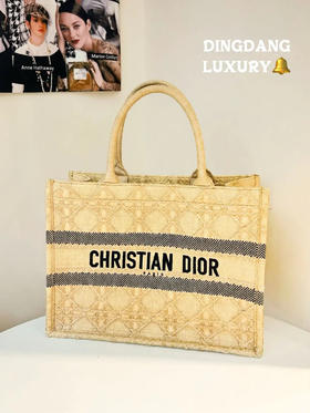 Dior booktote 中号 棕色 拉菲草 藤编 托特包