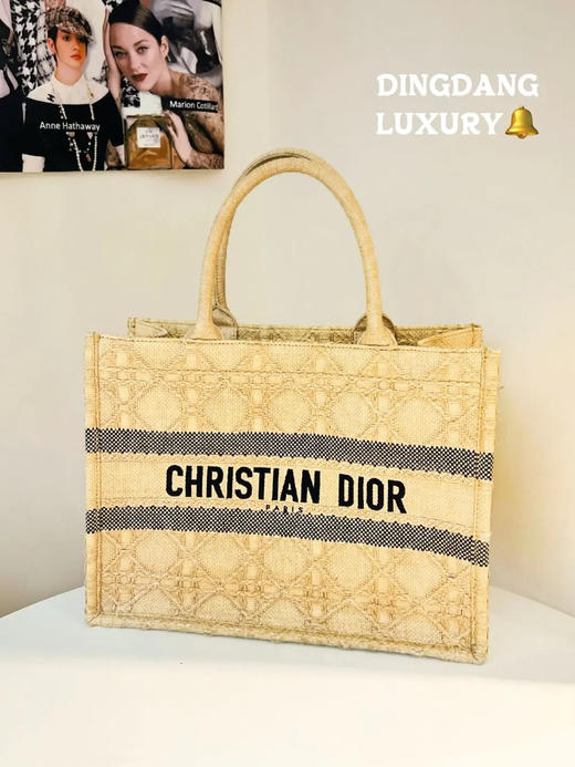 Dior booktote 中号 棕色 拉菲草 藤编 托特包 商品图0